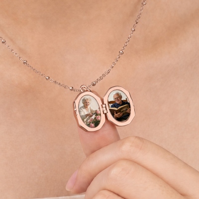 Personalized 1-2 Photos Butterfly Shell Oval Locket Necklace, Dainty Picture Jewelry, Birthday/Anniversary/Memorial Gift for Her/Mom/Family/Pet Lovers